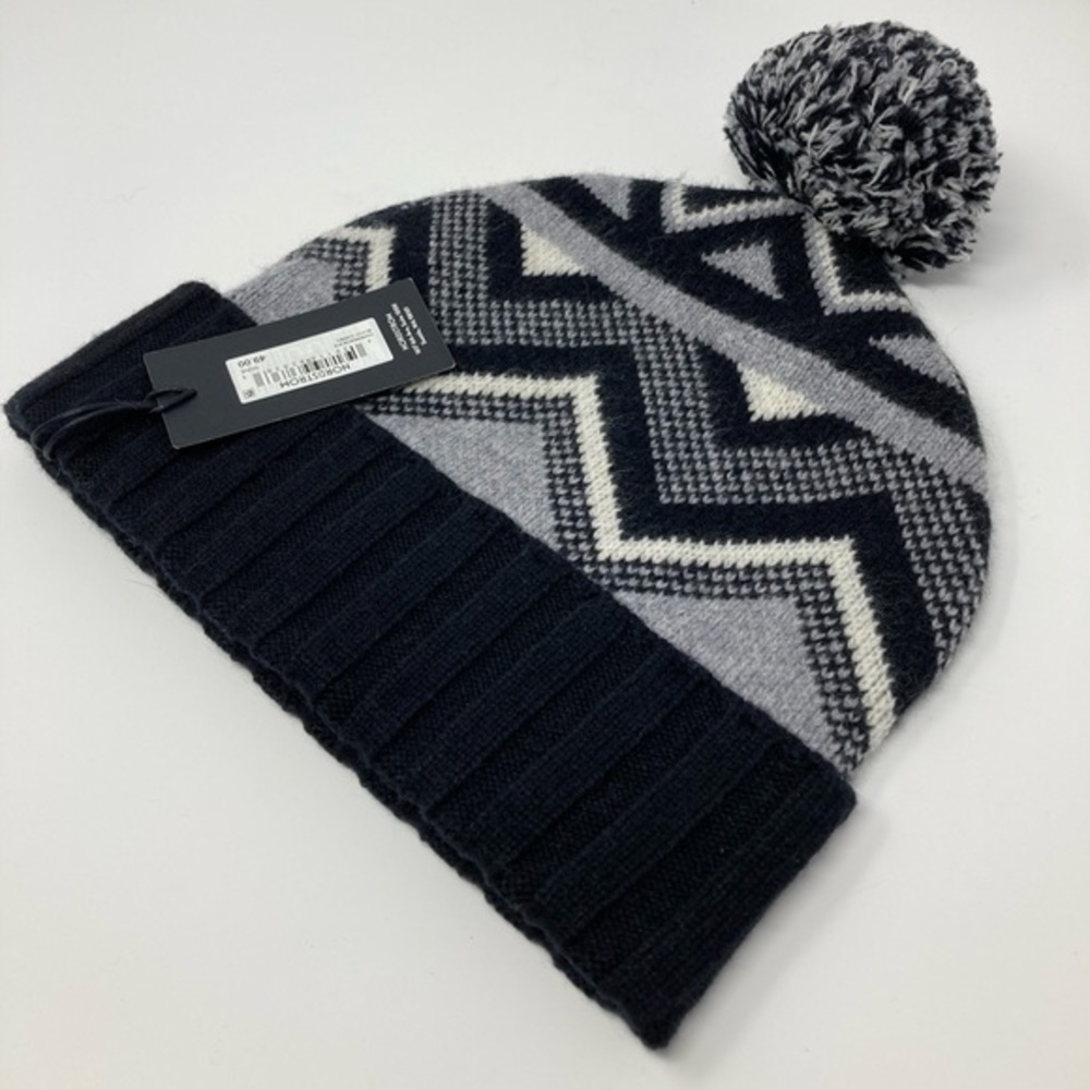 NWT Nordstrom Wool Cashmere Fair Isle Pom Beanie Black Combo